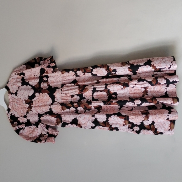 WHO WHAT WHERE Floral Tiered Midi Shirt Dress Short Sleeves Peony - Picture 2 of 9